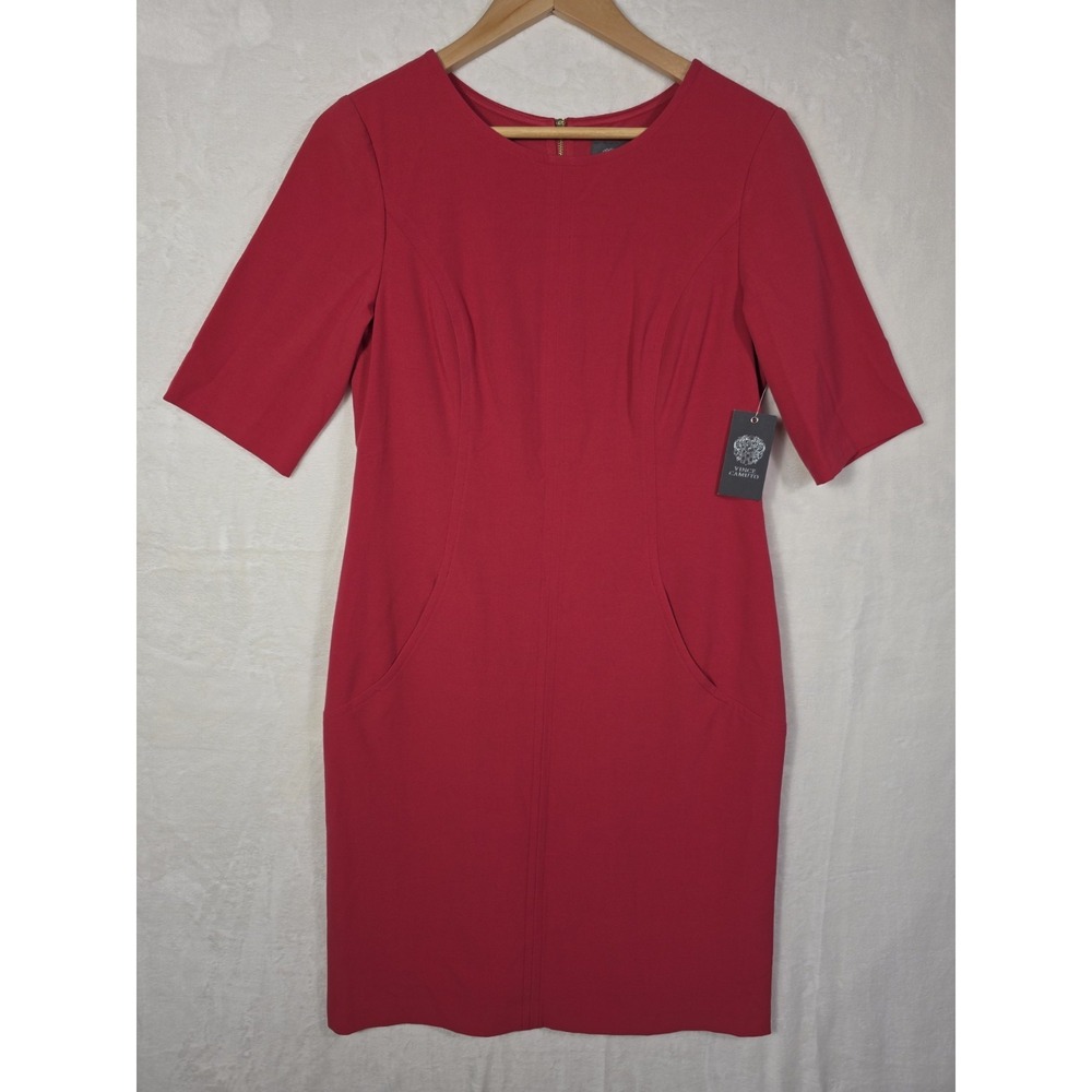 NWT Vince Camuto Rose Red Sheath Dress Size 10 Lined Career MSRP $128 - Picture 2 of 12